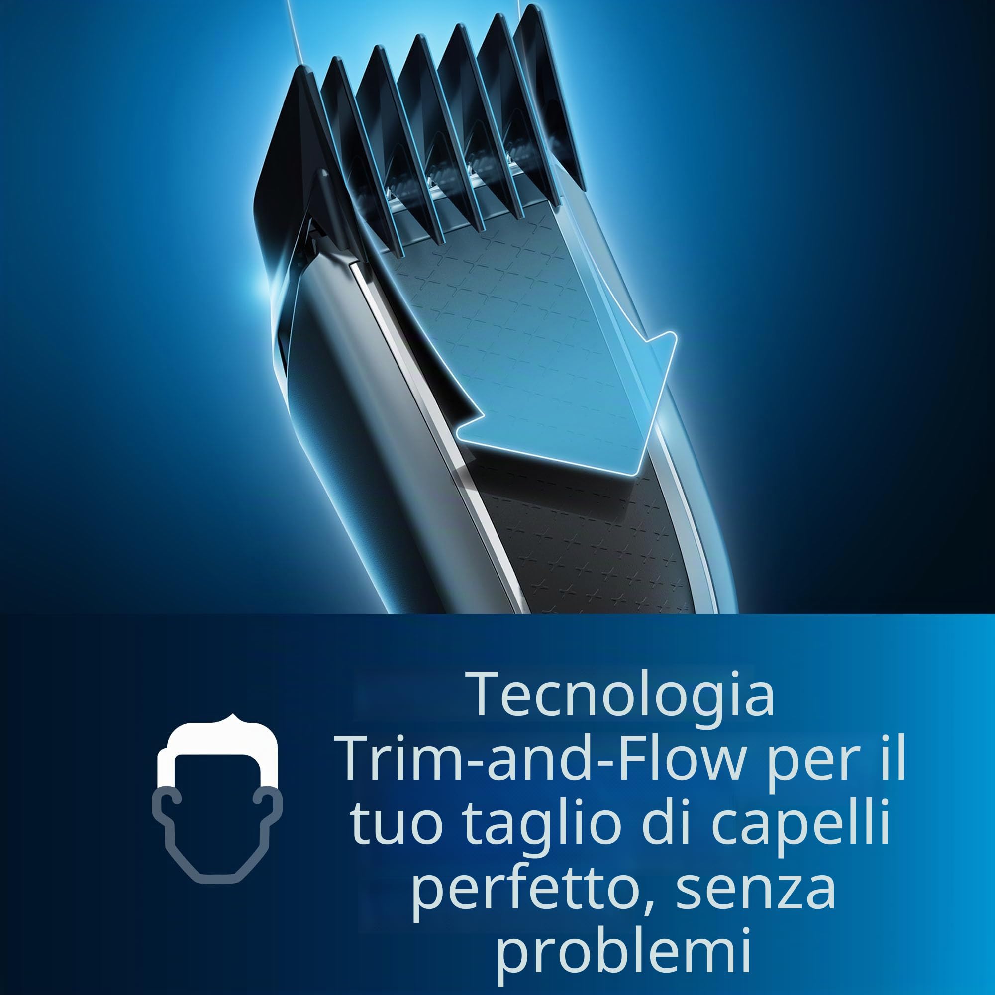 PHILIPS Hair Clipper Serie 7000 Regolacapelli Con Tecnologia Trim-N-Flow Pro, Modello Hc7650/15, Argento Nero