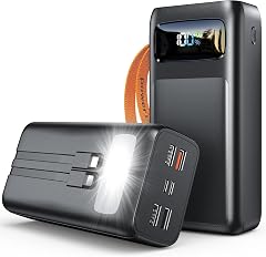 50 000mAh Power Bank with 35W PD Fast Charging 8-Port Portable Charger High Capacity Battery Pack Built-in Cables