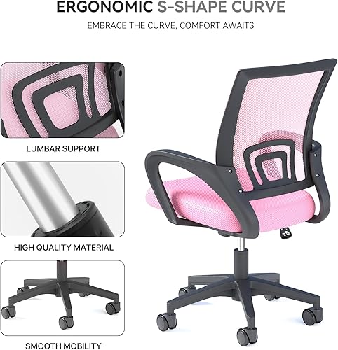 Miniatura 5 de Silla de oficina ergonómica con soporte lumbar, silla de escritorio de malla giratoria de altura ajustable con ruedas giratorias para el hogar, la