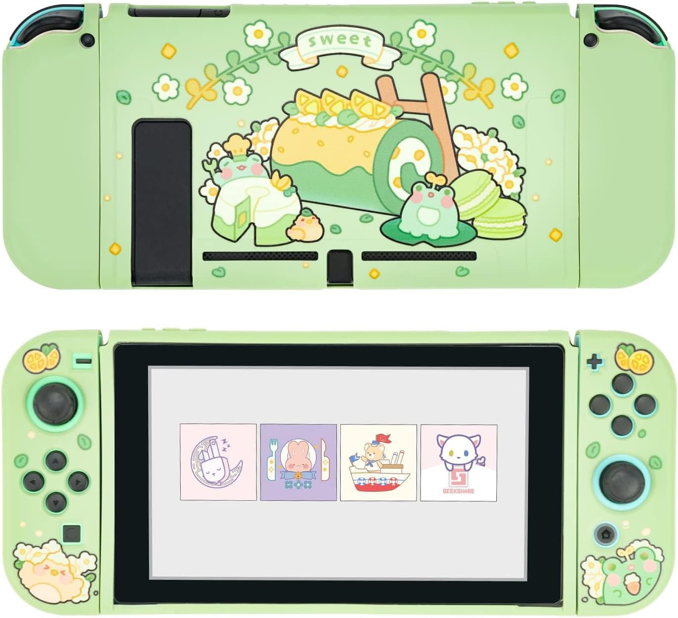 GeekShare Coque de Protection Compatible avec Switch - Coque Fine en TPU Souple Compatible avec Switch Console et Joy Con - Matcha Froggy