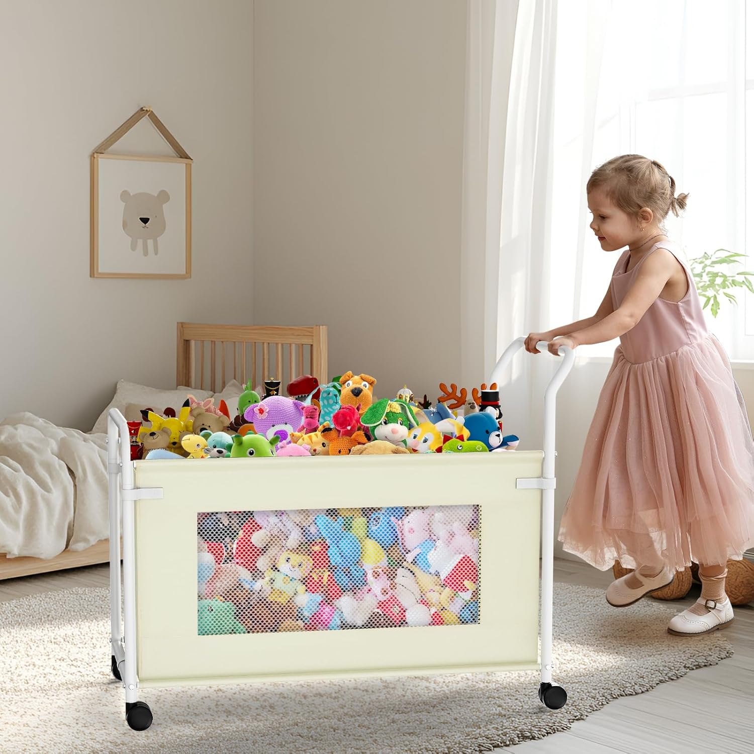 KEEGH Extra Large Toy Box for Kids with 360° Rotating Wheels, Heavy Duty Toy Chest for Boys and Girls, Toy Storage Organizer for Kids, Toy Bins for Living Room, Nursery, Bedroom (Beige)