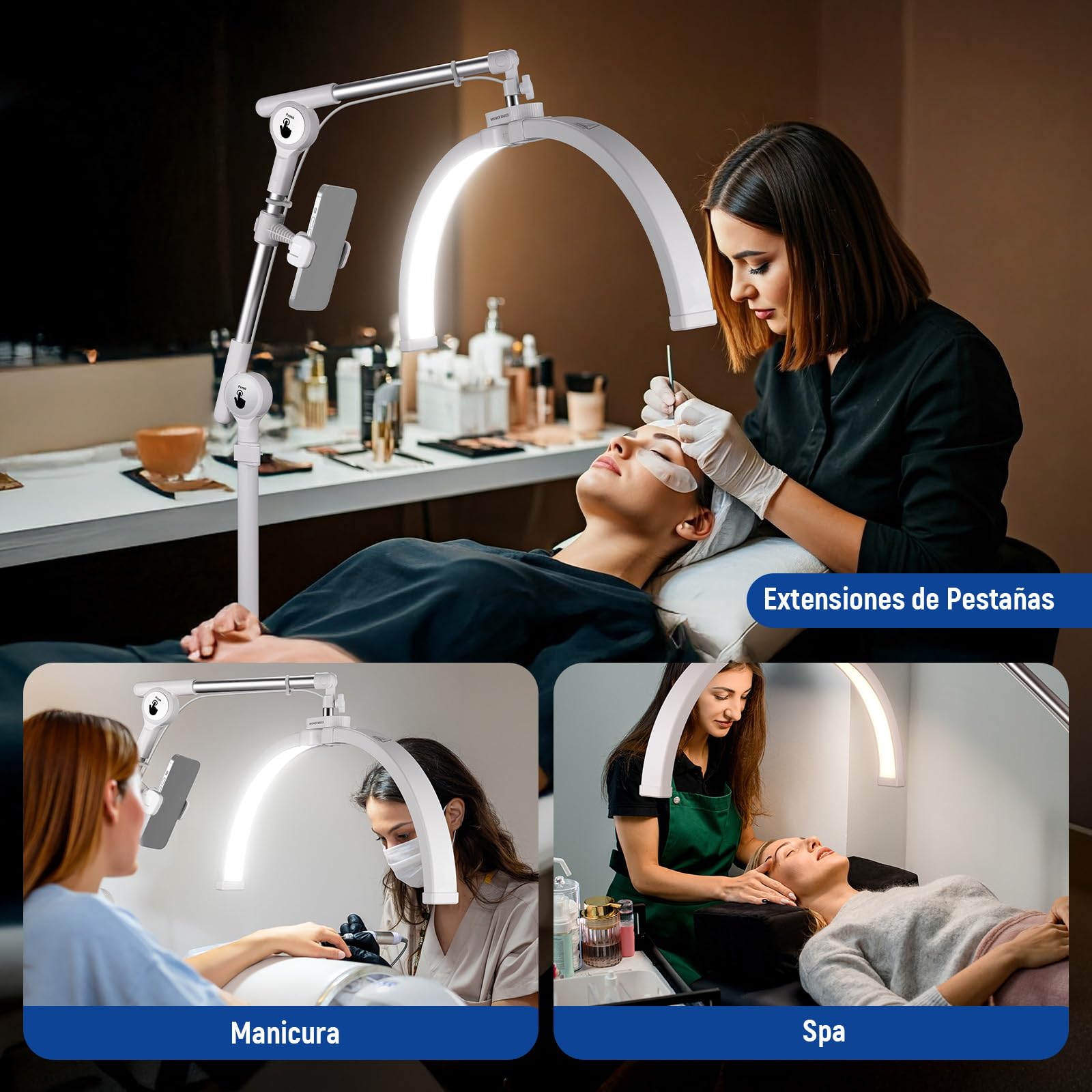 NEEWER BASICS 22" Half Moon Lash Light con Soporte Articulado Clamp Montaje Escritorio/Soporte Móvil, 32W Lámpara Arco LED Plegable para Manicura Maquillaje Belleza Tatuajes Grabación Video, HM03-D