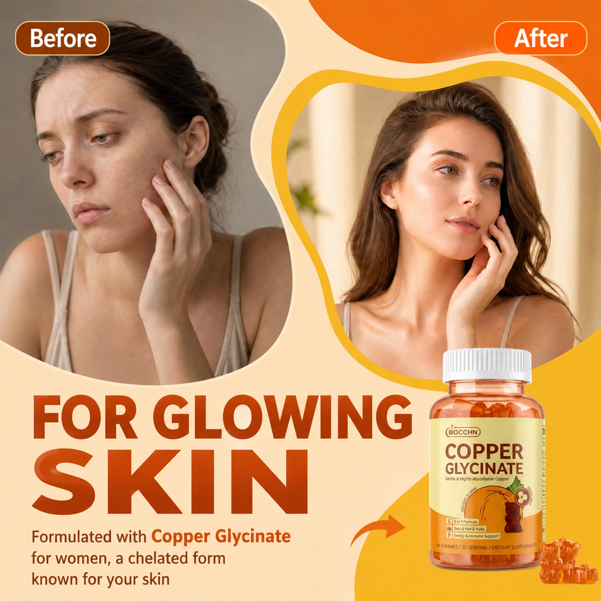 Copper Gummies, Skin & Hair Health, 2mg Chelated Copper Glycinate for Women — Amazon image 4