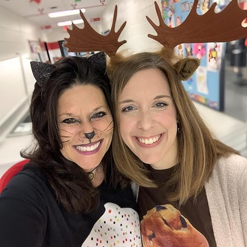 Miniatura 7 de Merroyal - Diadema de orejas de gato con brillantina para Halloween, elegante disfraz de gato para mujer