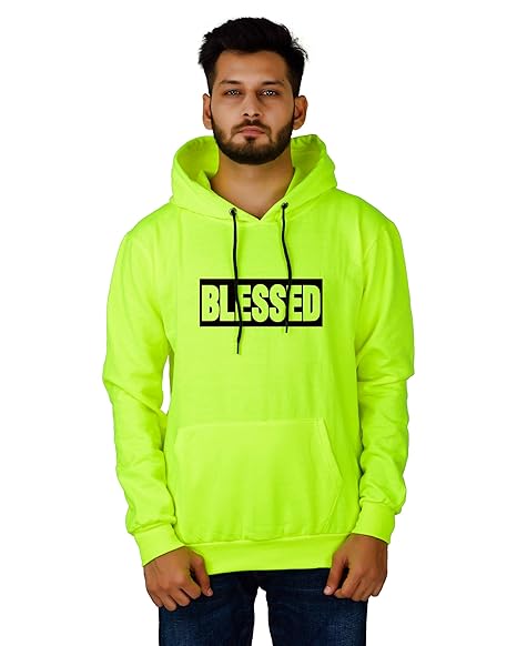 HOODMASTAR Hood Mastar Unisex-Adult Cotton Hooded Neck Blessed Printed Hoodie (Blessed Hoodie Neon HM-2XL_Neon_2XL)