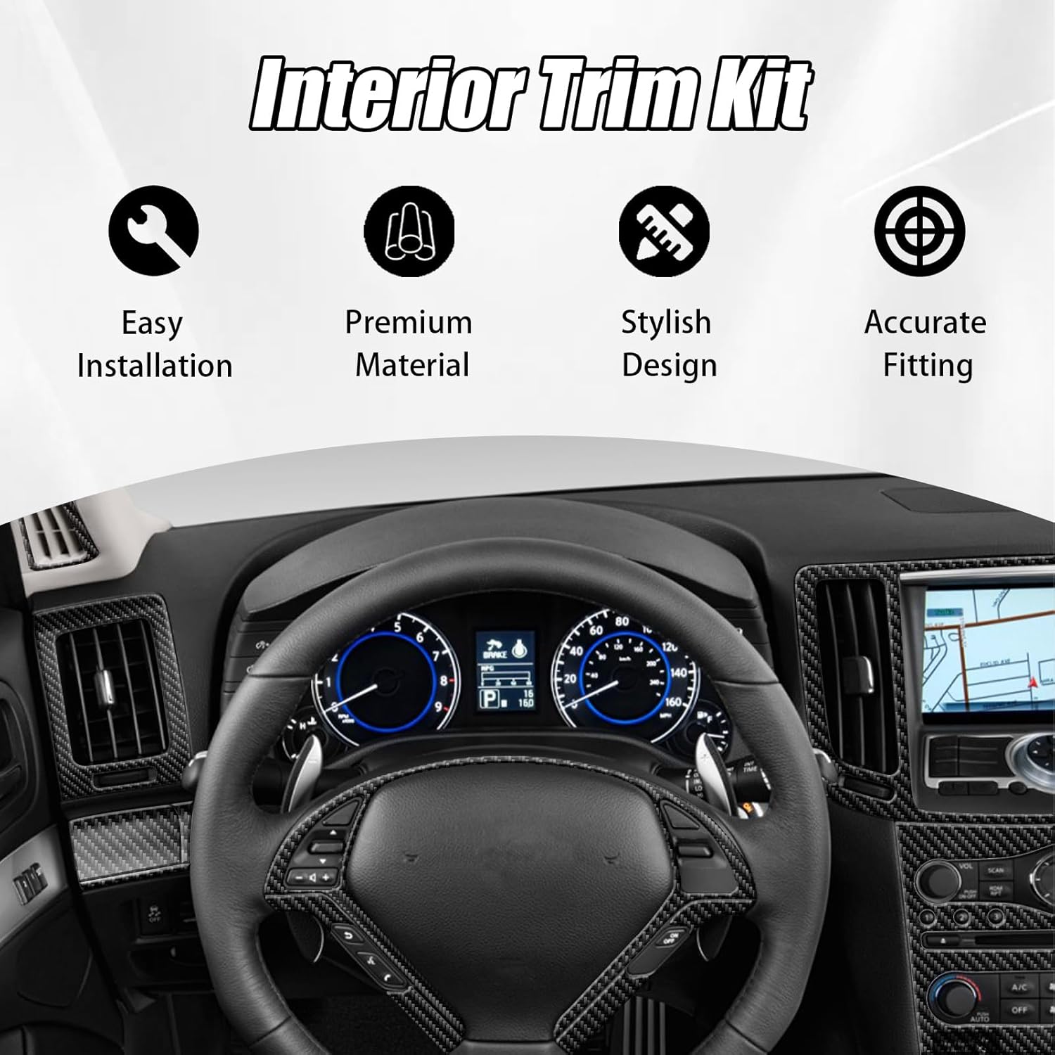 Interior Trim Kit for Infiniti G37 Coupe Sedan Convertible 2011 2012 2013 Real Carbon
