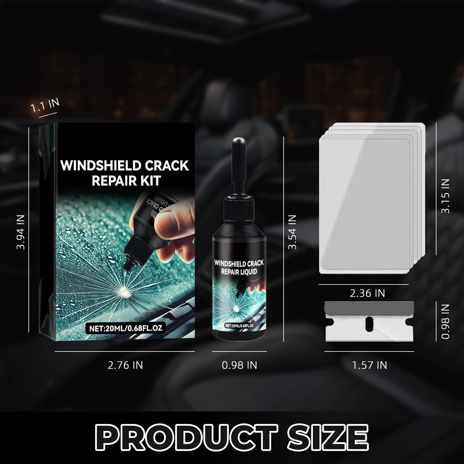 Windscreen Chip Repair Kit, Windscreen Repair Kit, Upgraded Glass Repair Kit, 5 Min Quick Glass Repair Liquid, Long-Lasting for Windscreens, Windows & Mirrors, for Most Crack Types, Pack of 1 — view 7