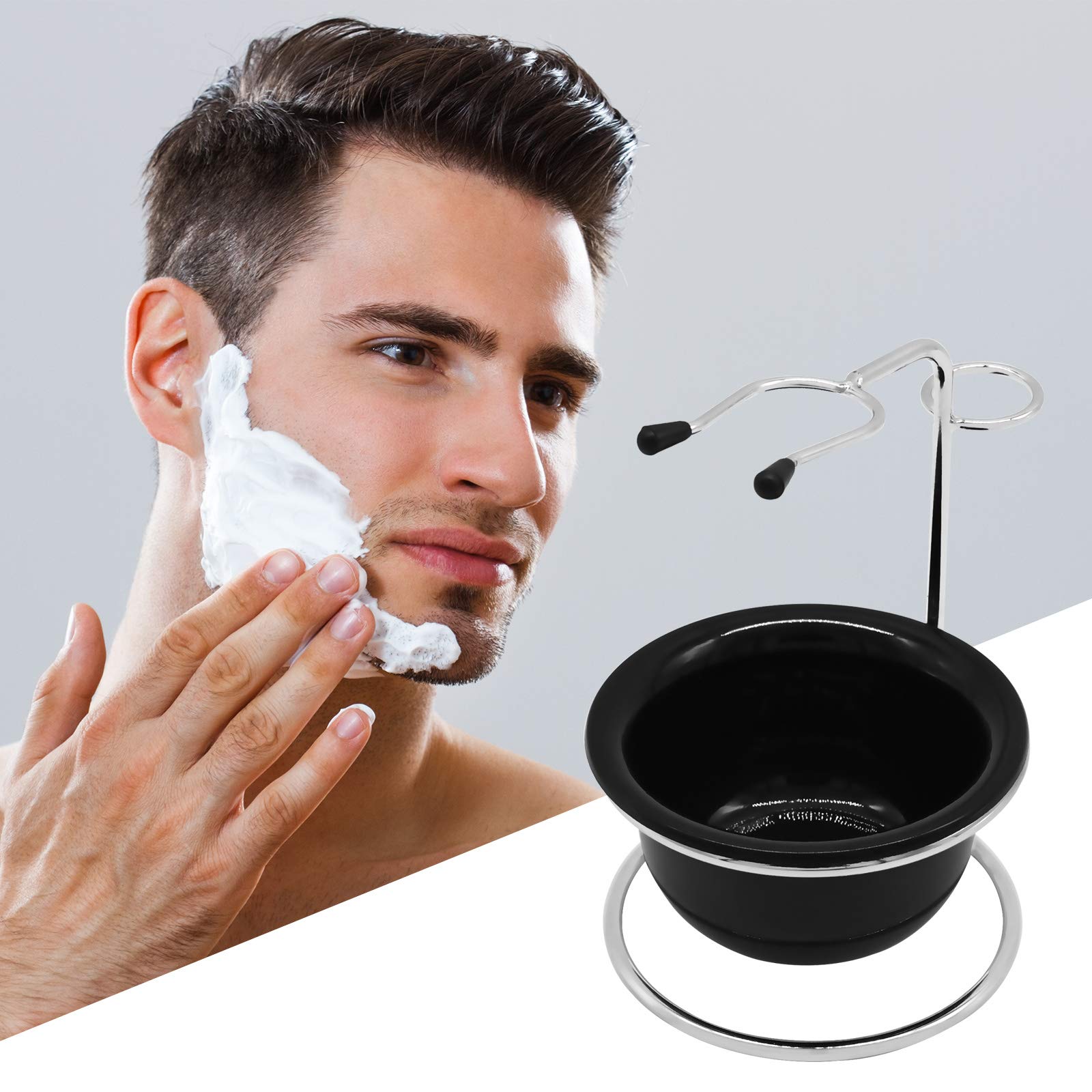 Kit di rasatura per uomo, set universale in acciaio inox con ciotola da barba, il miglior supporto per rasoio di sicurezza, per rasoi manuali, lame, pennello da barba, ciotola da barba