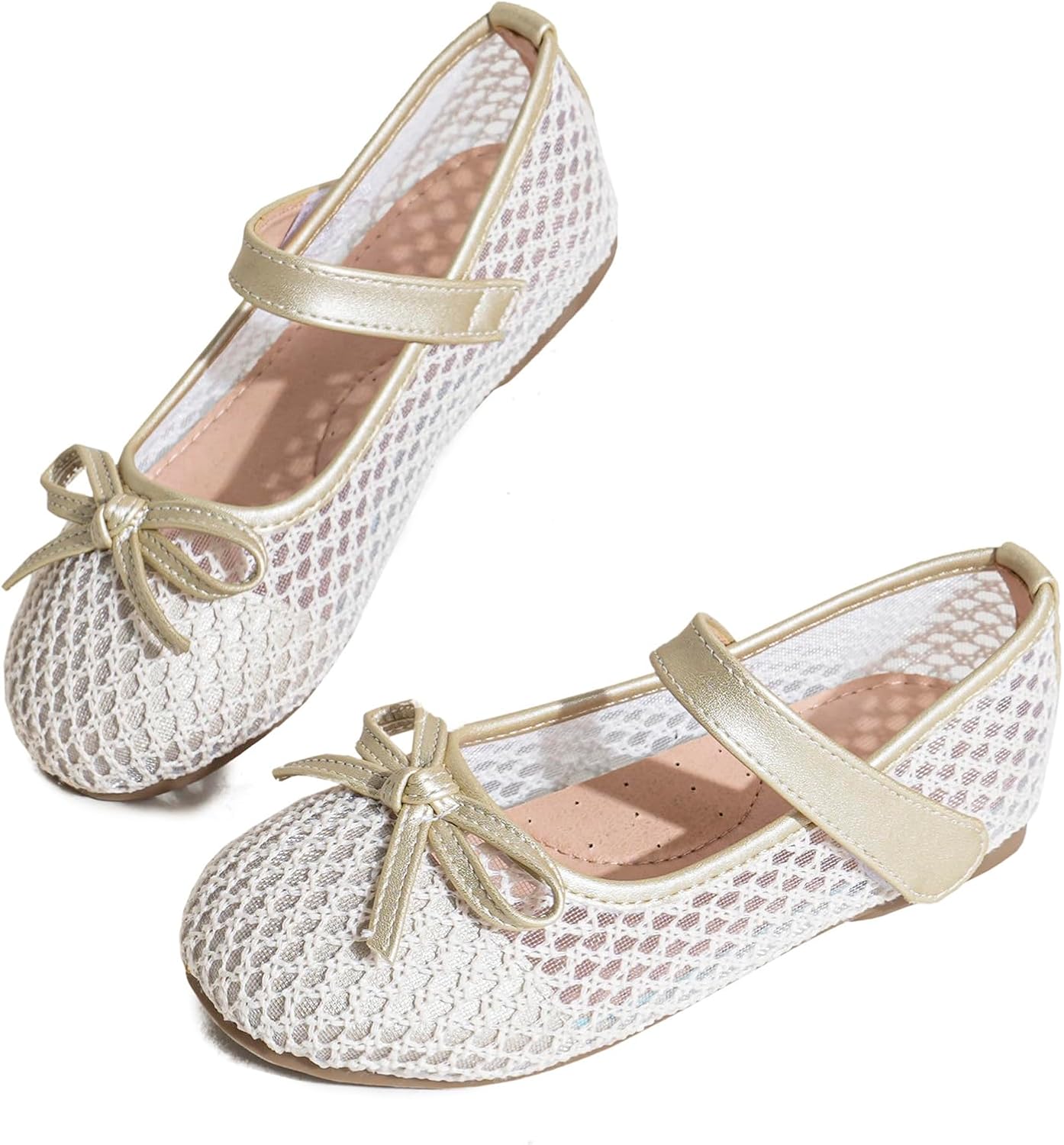 Girls Mary Jane Dress Shoes Ballerina Flats- Toddler/Little Kid Breathable Dress Shoes with Bow Lightweight School Uniform Shoes for Parties, Daily Wear & Special