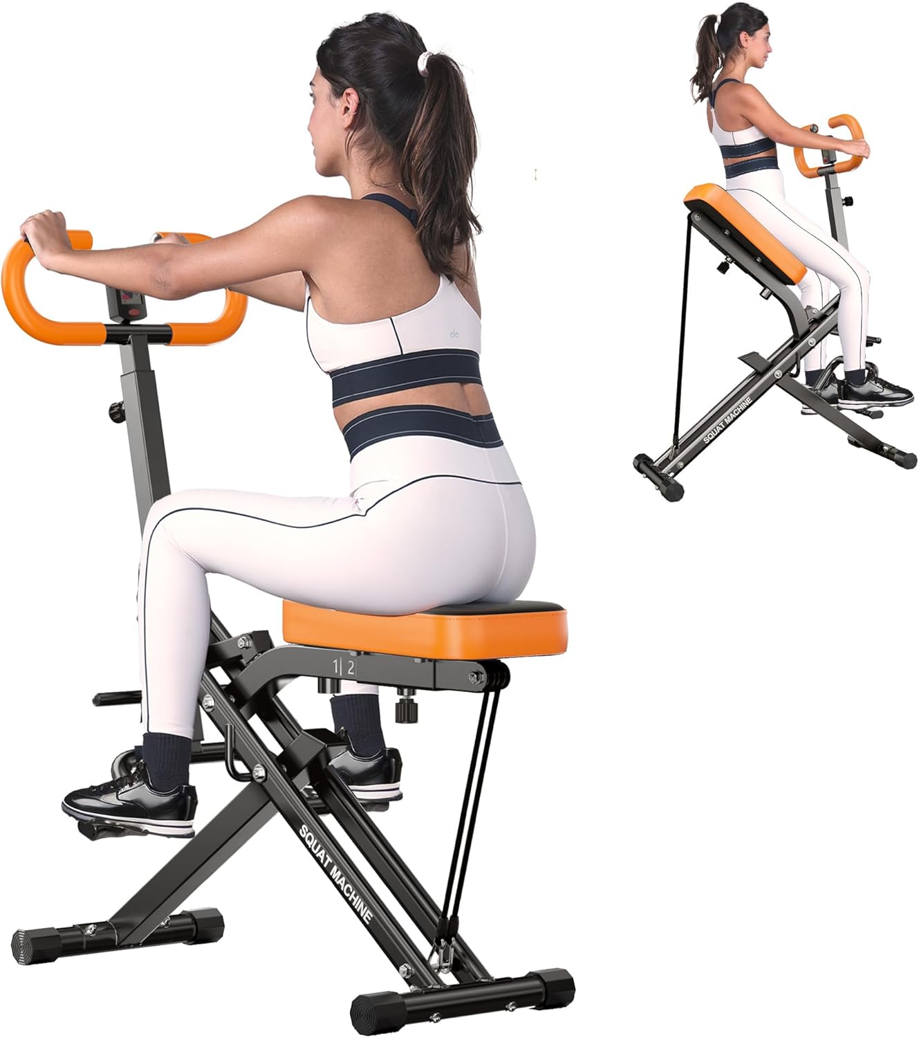 SogesHome Squat Machines Rowing Machine for Home, Foldable & Full Body Exercise Workout Equipment with Adjustable Resistance Bands for Women, Row and Ride Squat Machine for Glutes and Abs, 330 LBS