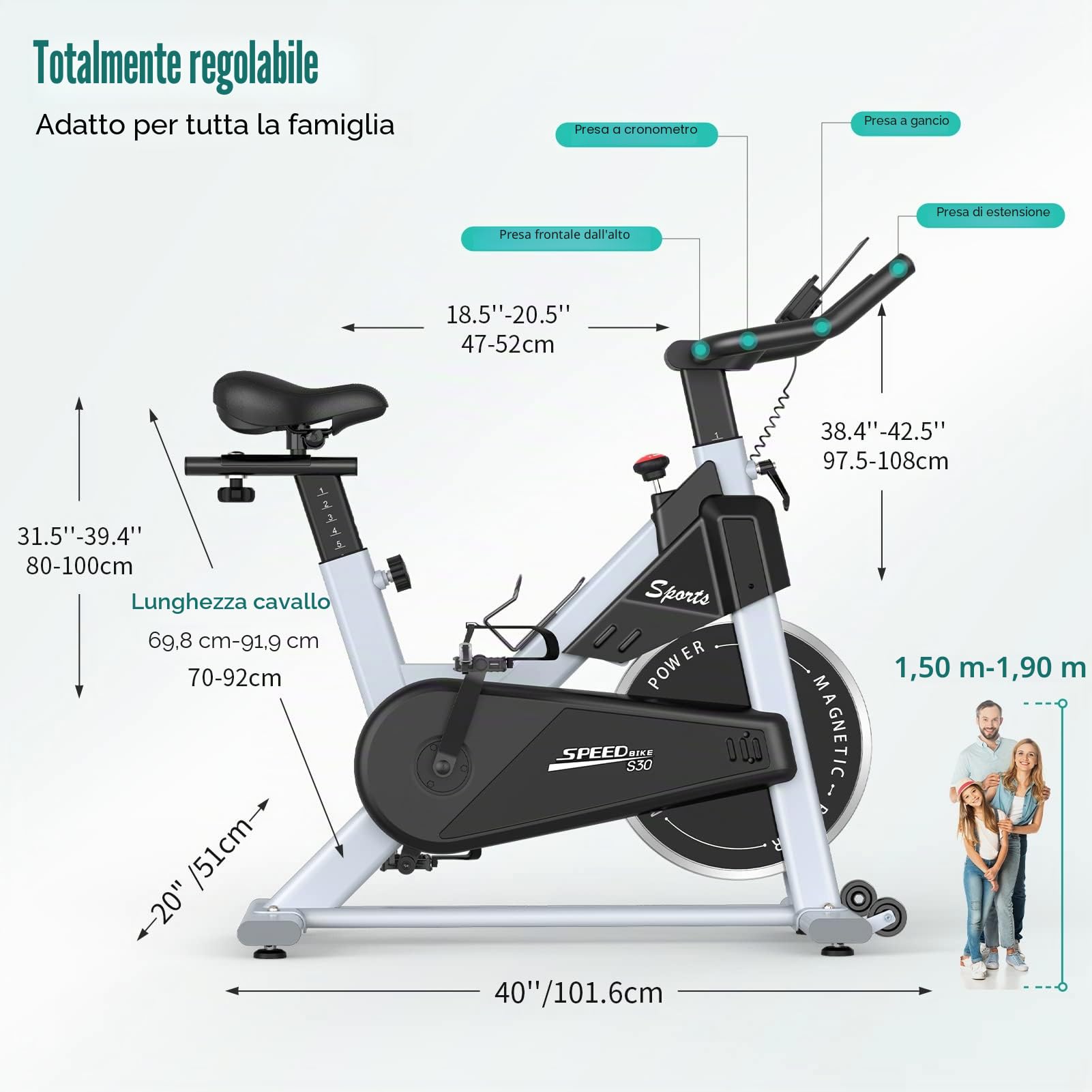 PASYOU Cyclette Magnetica Per Bici Da Casa Con Trasmissione a Cinghia Con Display RPM e Supporto Per Ipad - Capacità Di Peso 150 KG