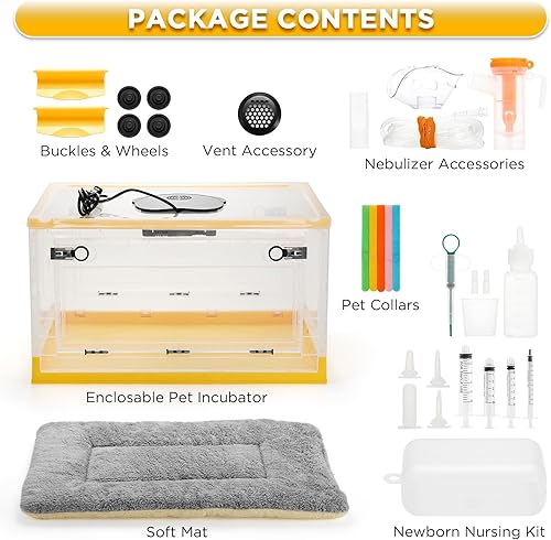 Miniatura 20 de TURBRO 55L Pet Incubator, Precision Temperature Control for Puppy & Kitten Care, with Adjustable Fan Speed, Multifunctional LED Panel, Respiratory