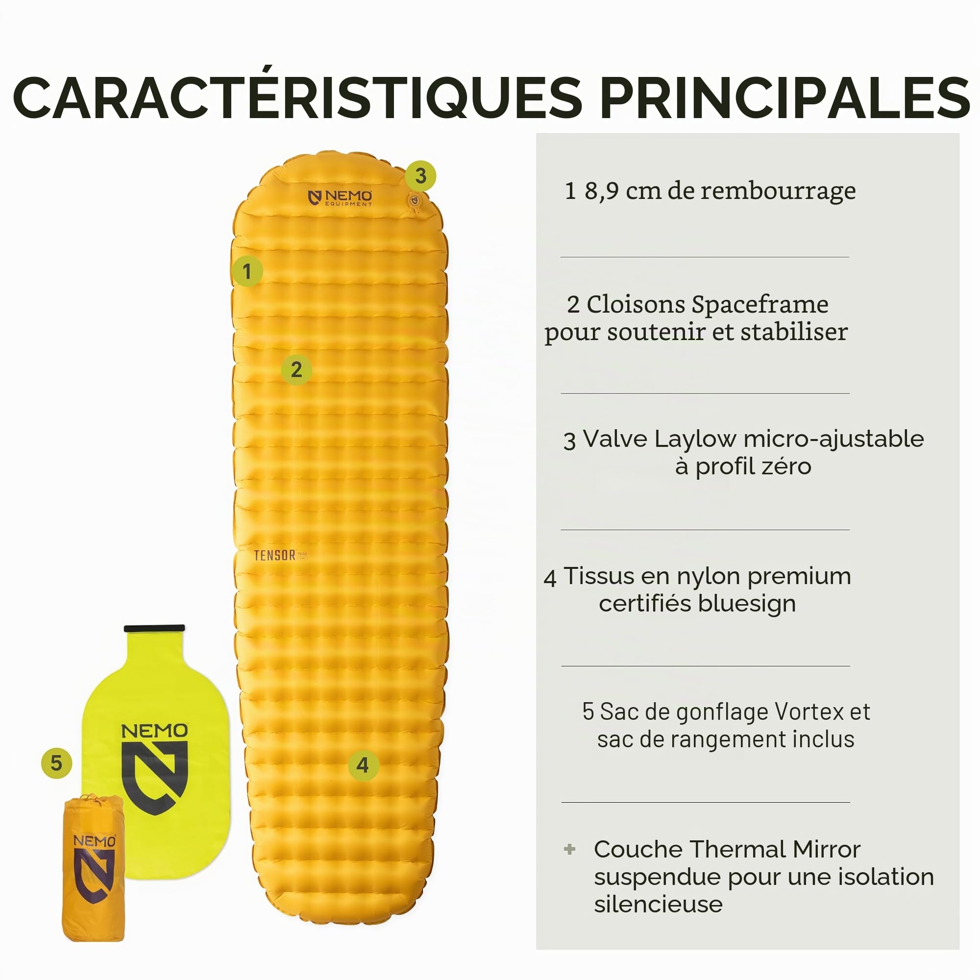 Nemo Equipment Matelas de Couchage Isolant ultraléger Tensor Trail, Standard, Momie (182,9 x 50,8 cm), Mangue/Myrtille
