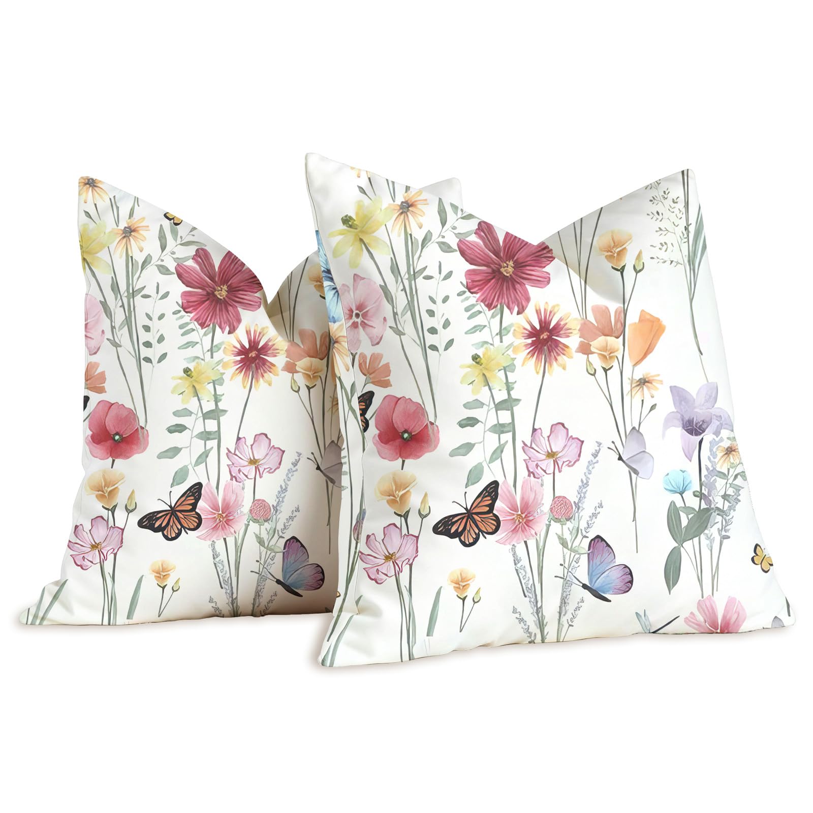 Brylleii Cushion Cover 45 x 45 cm Spring Summer Outdoor Cushion Weatherproof Set of 2 Multicolored Flowers Linen Sofa Cushion Cover Double-Sided Cushion Covers Decorative Cushion Cover for Patio
