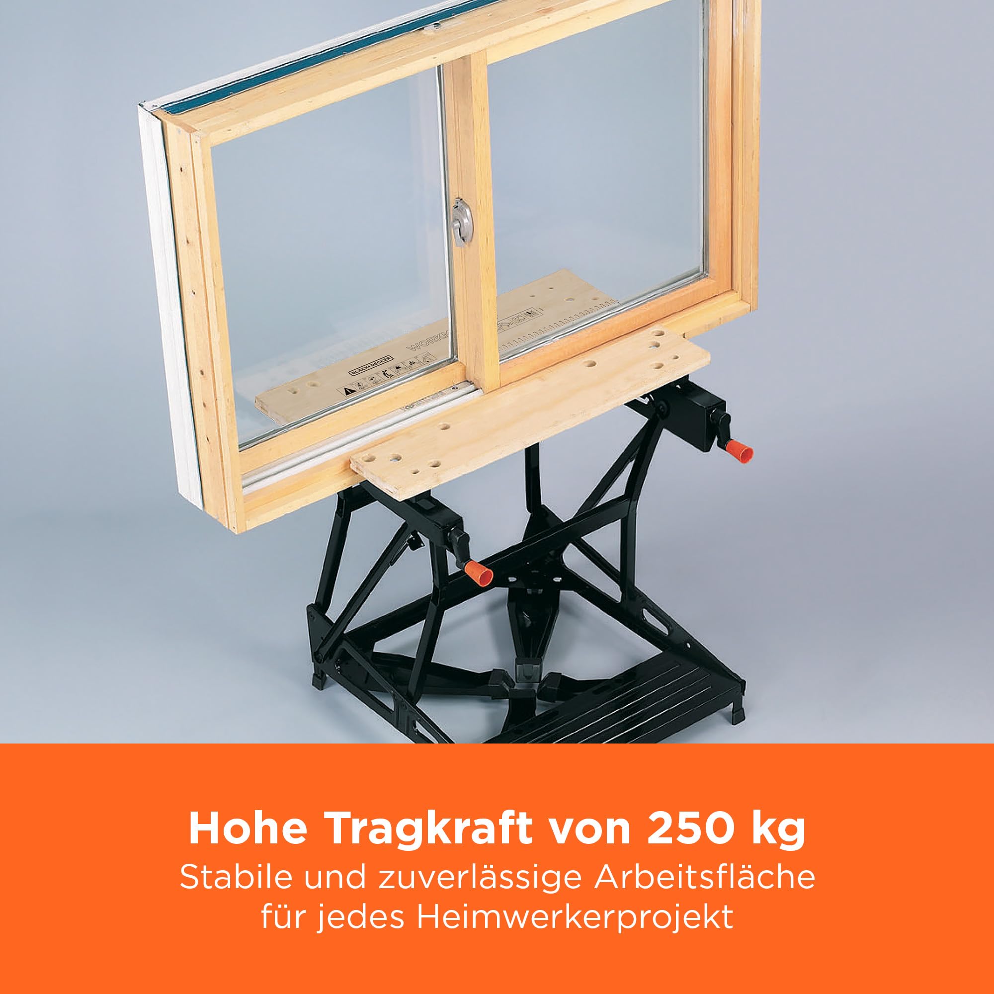 BLACK+DECKER Flexible Werkbank für Werkstatt (Sägebock Werkbank klappbar als Werkstatteinrichtung mit großer Arbeitsfläche, höhenverstellbar, bis 160kg belastbar, Arbeitsfläche: 25 x 61cm) WM536-XJ