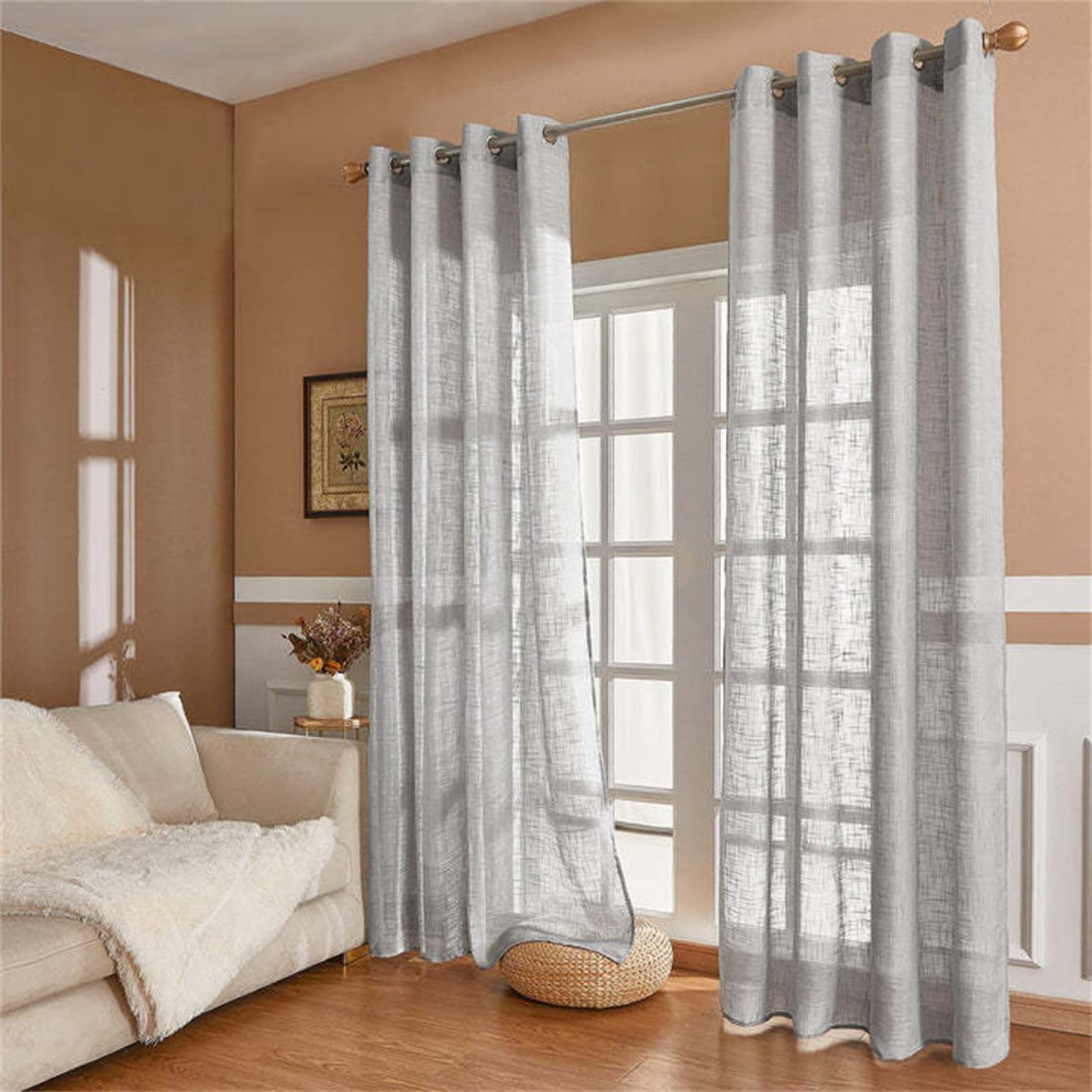 2pcs Rideau en Tulle Panneau Rideau Transparent,Tulle avec Oeillets Transparent,Décoration de Maison Chambre Cuisine - (L140 x H240 cm) Lin Gris