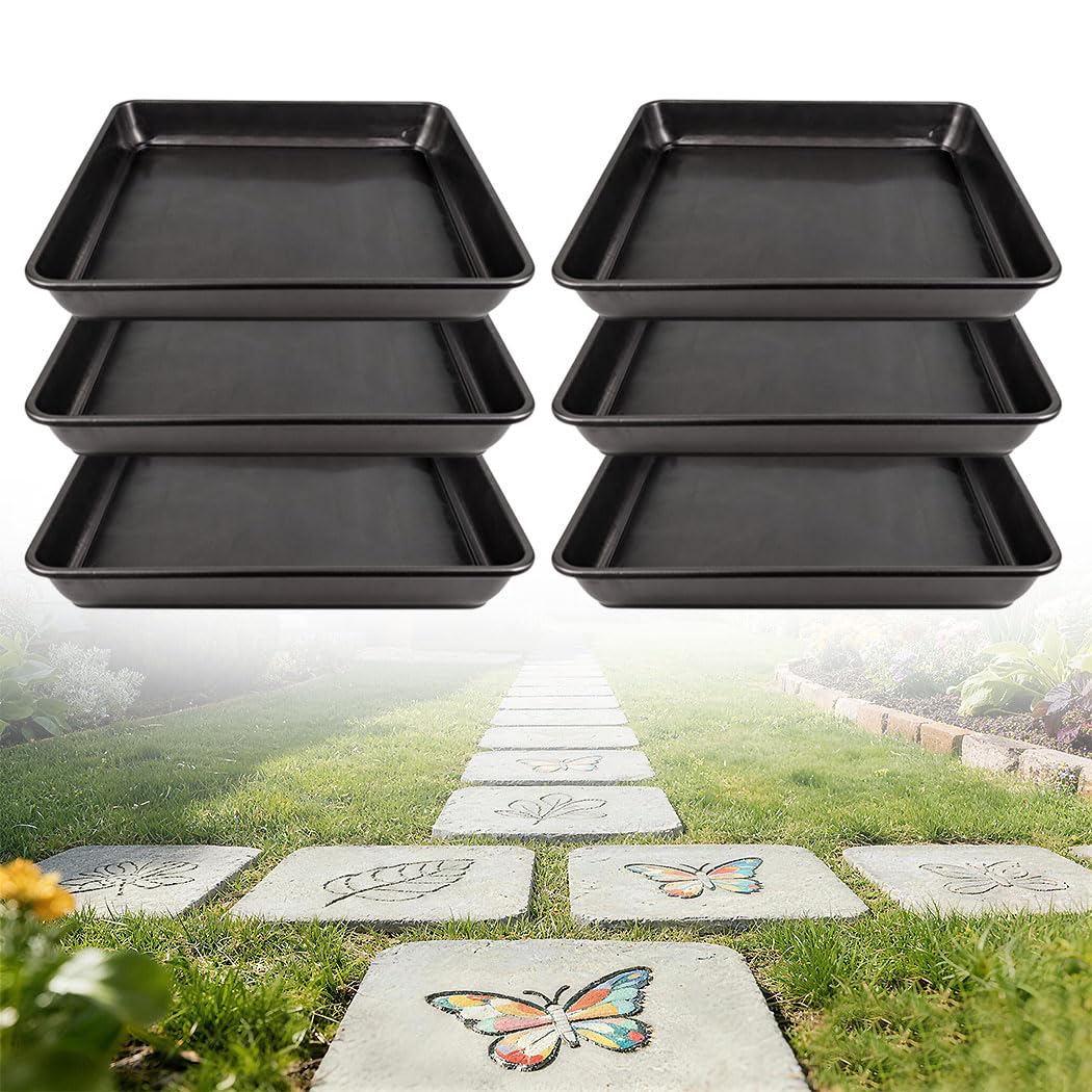 6 Pcs Stepping Stone Mold, Square Plastic Paver Molds for Concrete, 12 * 12 in/ 1.73 in Depth Black Cement Tray, Reusable DIY Form for Paving Garden Path, Walkway, Patio, Outdoor Landscaping