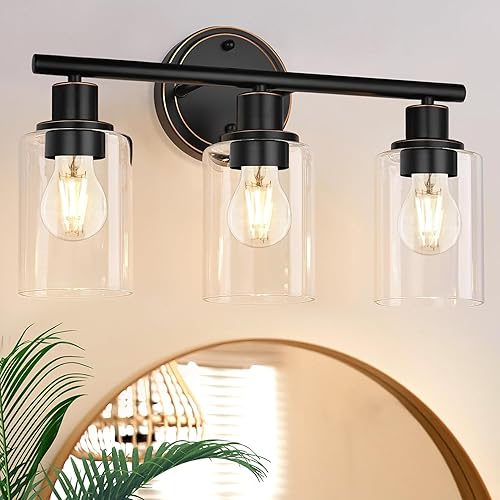 Miniatura 11 de Lámpara de Tocador de Baño de 3 Luces Sobre Espejo - Lámpara de Pared Estilo Granja para Tocador de Baño, Aplique de Pared Estilo Granero Rústico