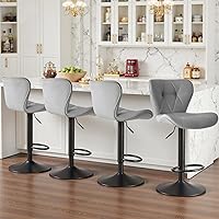 Sweetcrispy Adjustable Swivel Bar Stools Set of 4 Faux Leather Counter Height with Back Modern Grey Kitchen Island Chairs