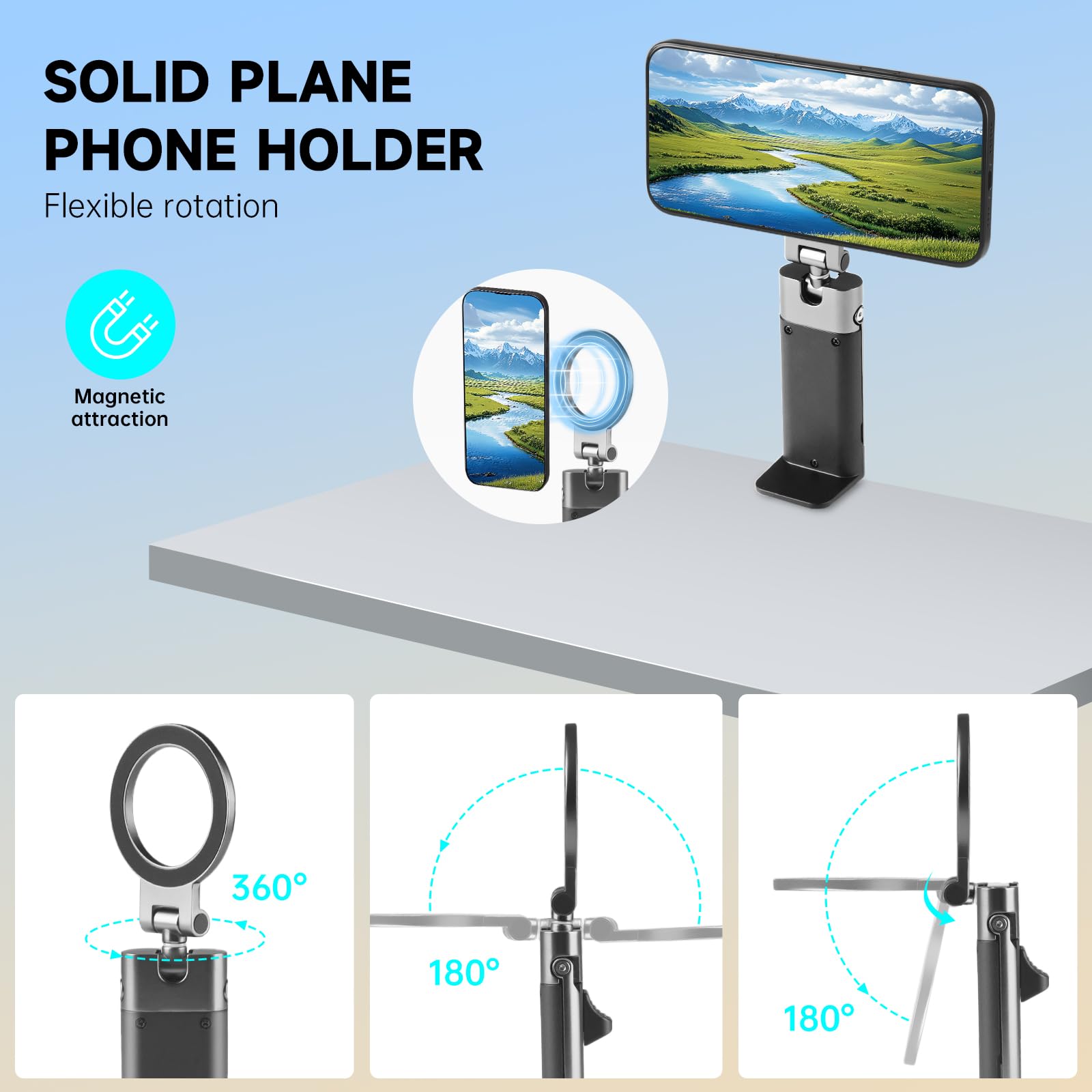Supporto magnetico per telefono per iPhone 17-12, supporto magnetico pieghevole per scrivania, rotazione a 360°, supporto per telefono da viaggio con magnete più forte
