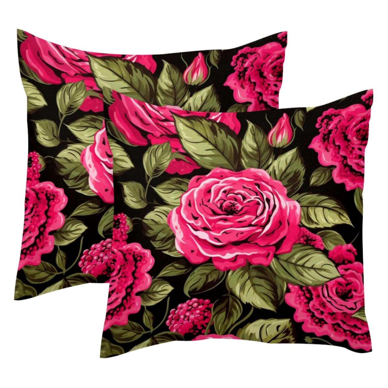 Housse de coussin velours 50x50 cm lavable motif rose pour protéger canapé
