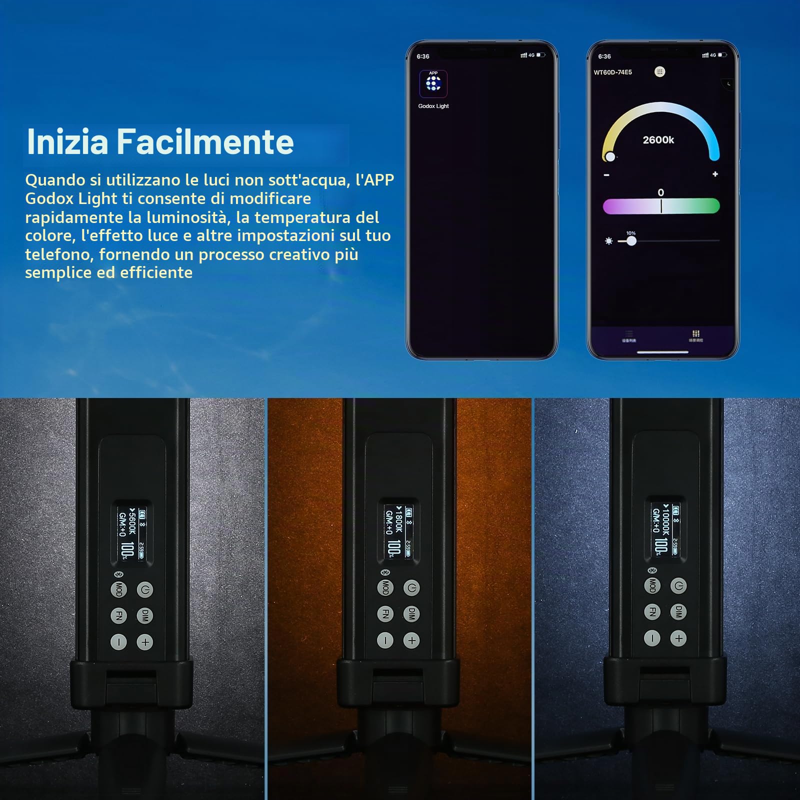 GODOX WT40D Tubo Luce LED Stick IP68 Impermeabile Illuminazione Fotografia | CCT 5600K, TLCI96+ CRI96+, 13 Effetti FX, IP68 40m Subacquea, per Fotografia Subacquea, Registrazione Subacqueo