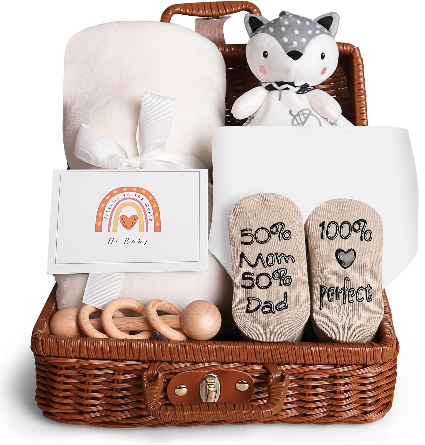 NnewvanteBaby Gift Basket, Newborn Gift Set with Baby Baby Rattle, Newborn Baby Gift Set, Newborn Baby Gifts, Medium Baby Gift Basket Kit for Expecting Moms(WHITE)