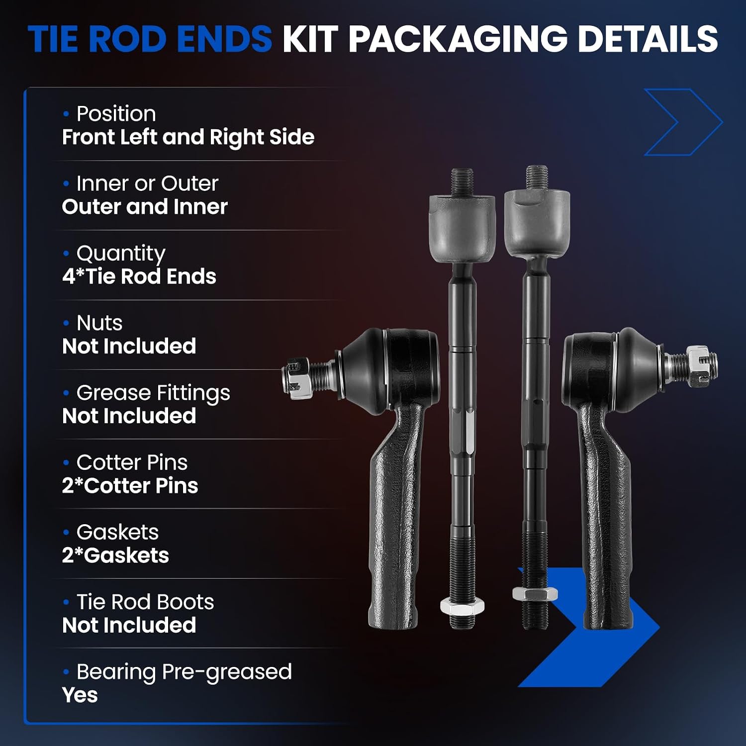 4PCS ES80895 EV800529 Front Inner/Outer Tie Rod Ends Kit Compatible with Toyota Tacoma 2005-2018