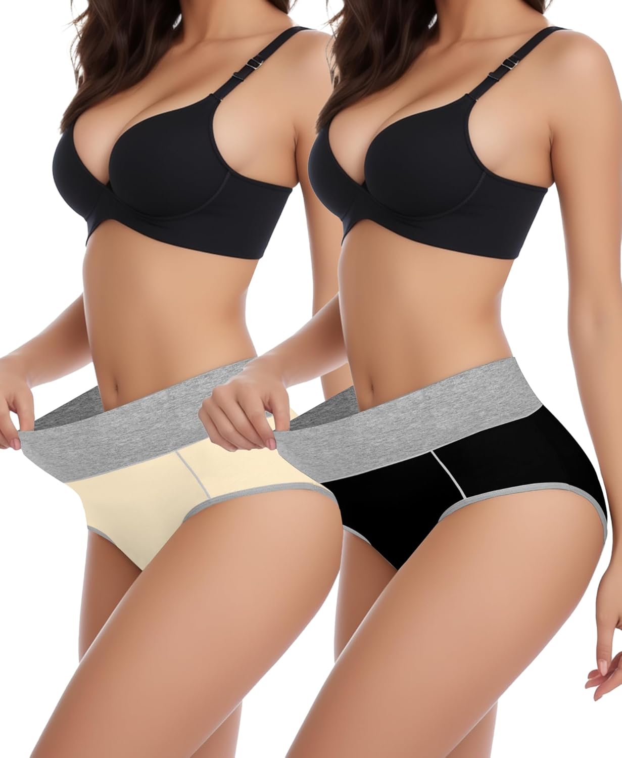 Cotton Underwear for Women High Waist Full Coverage Briefs Soft Stretchy Panties Breathable Underpants 2-5 Pack