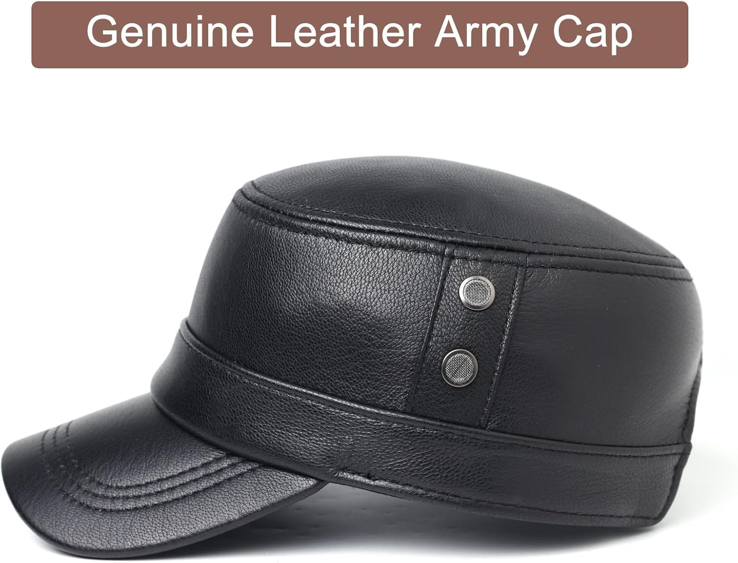 Army Cap with Goat Leather for Men, Adjustable Size Breathable Mesh Comfortable Fit, Military Style Hat Perfect for Outdoor Activities