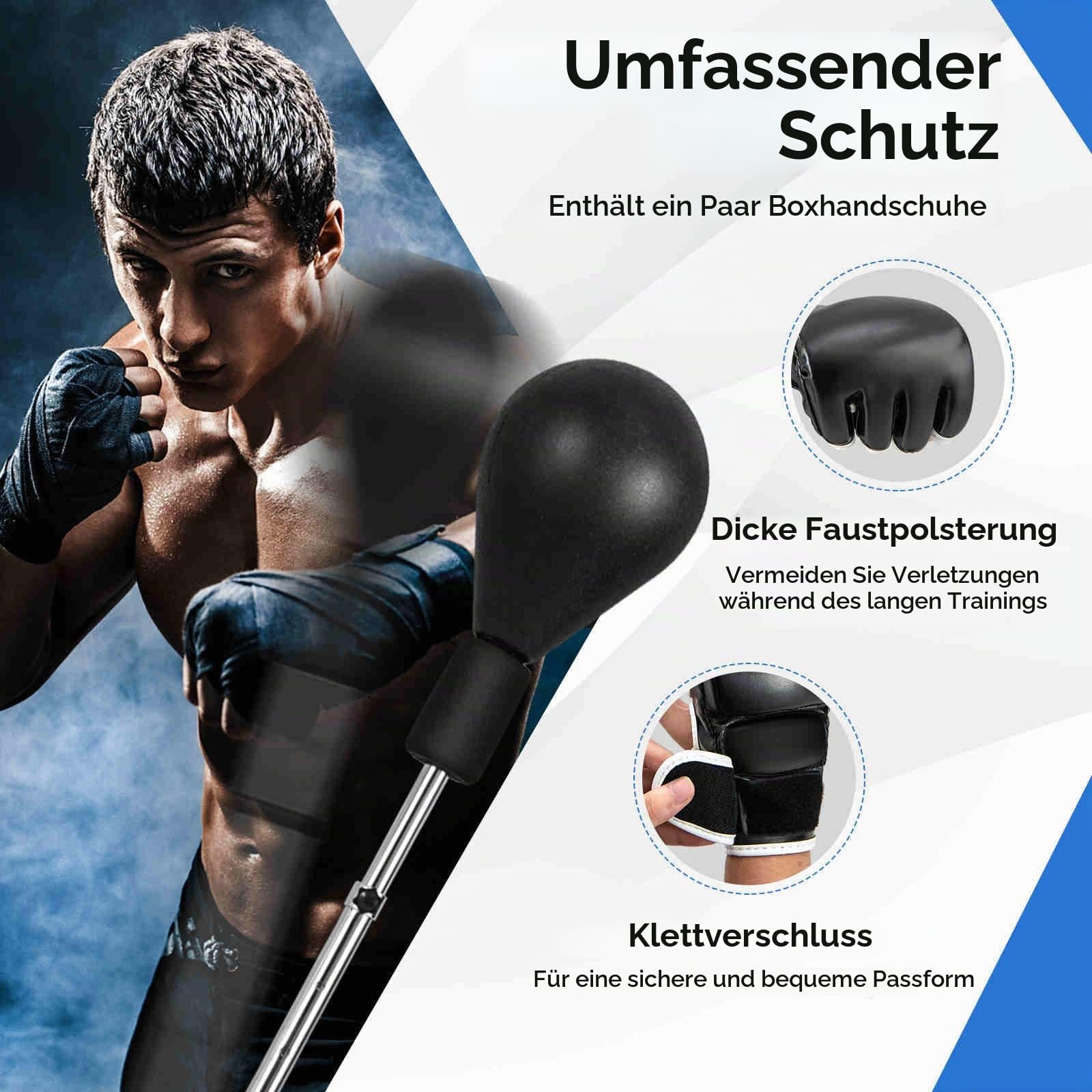 HOMASIS Punchingball mit Ständer, Boxstand 137–156 cm höhenversetllbar, Speedball aus Kunstleder mit befüllbarem Boxsackständer & 6 Saugnäpfen, Standboxball mit Boxhandschuhen für Boxtraining