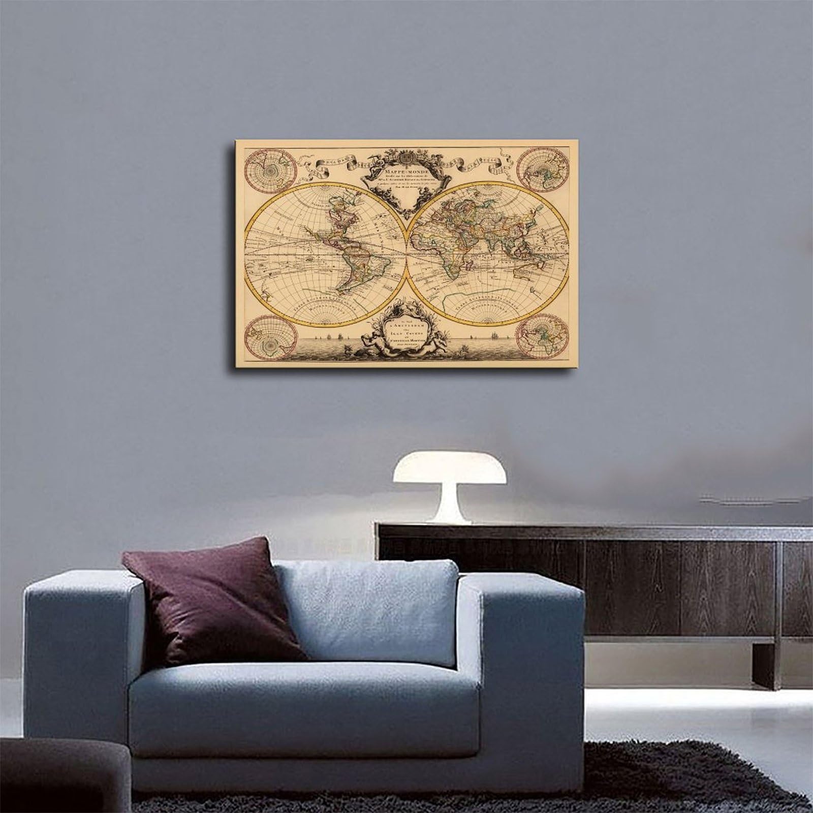 Póster de la historia de los mapas del viejo mundo en 1720 para decoración de pared, pinturas para sala de estar, dormitorio, 60 x 90 cm