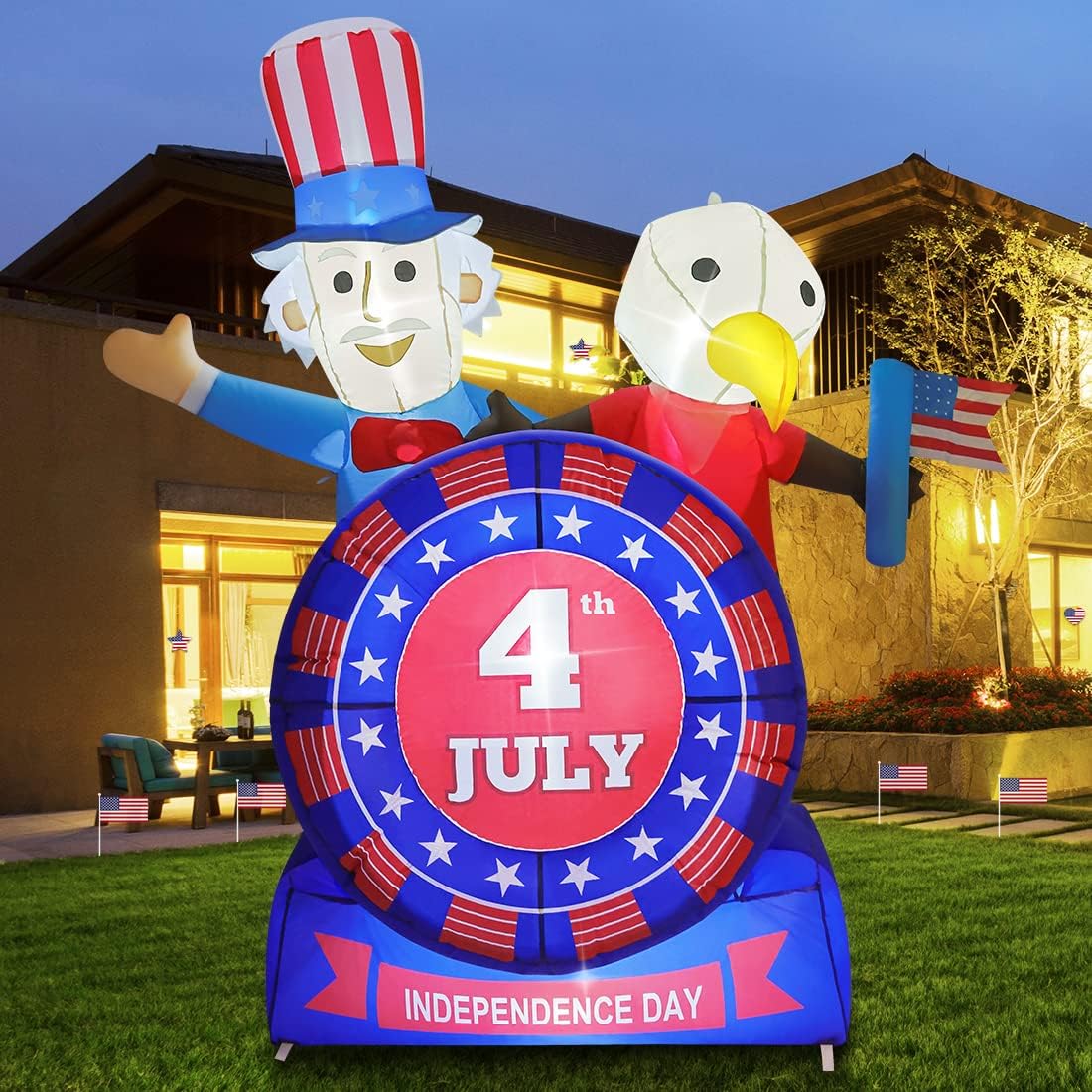 COMIN Independence Day July 4th Inflatable 6ft Uncle Sam and Eagle, 4th of July Patriotic Blow up Decorations with Build-in LED Lights for Holiday Party Yard Lawn Indoor Outdoor