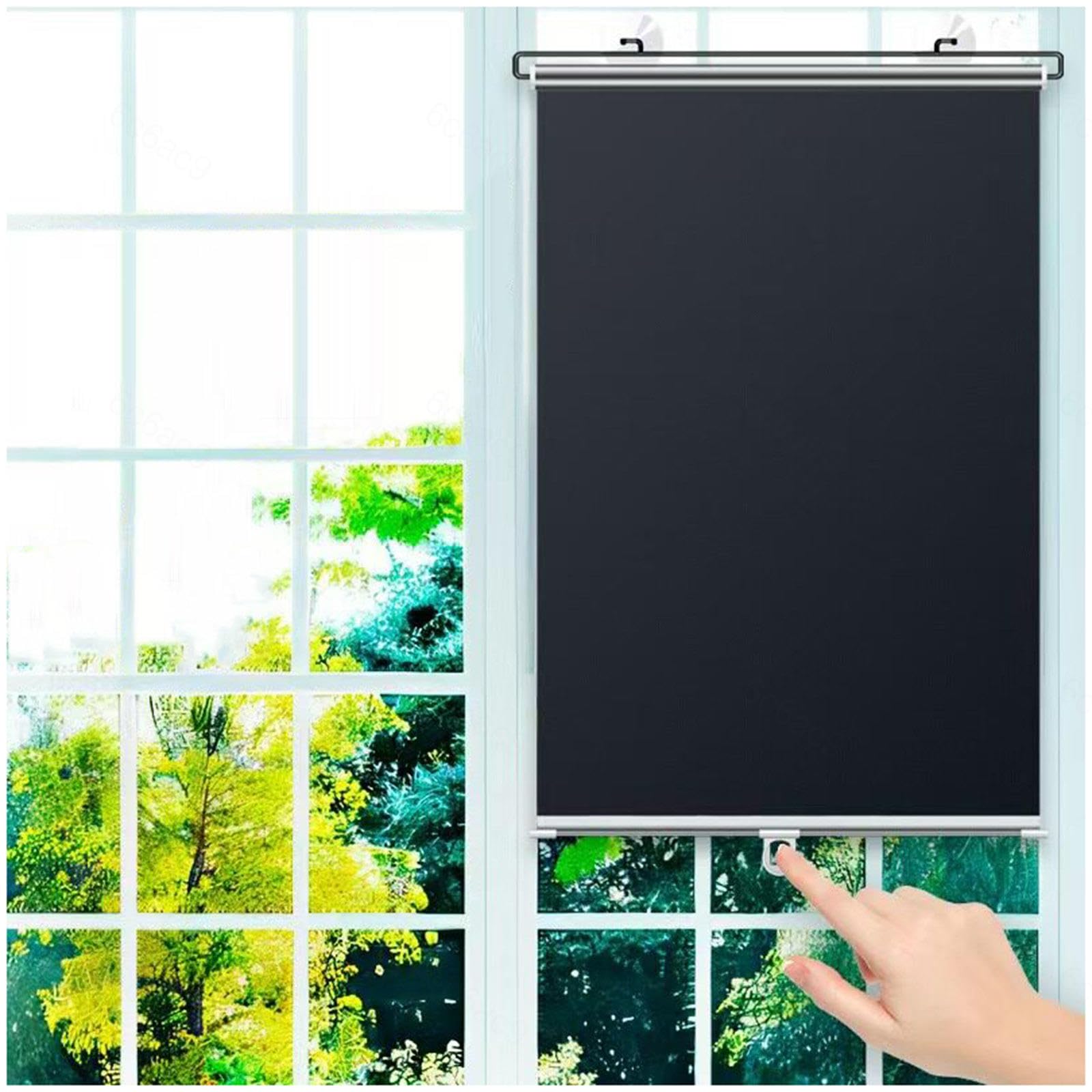 Blackout Roller Shades for Windows, Suction Cup Roller Blinds, Blackout Curtains No Drilling, Retractable Sunshade Roller Blinds, Temporary Thermal Blinds,black-68x125cm/26.8 * 49in