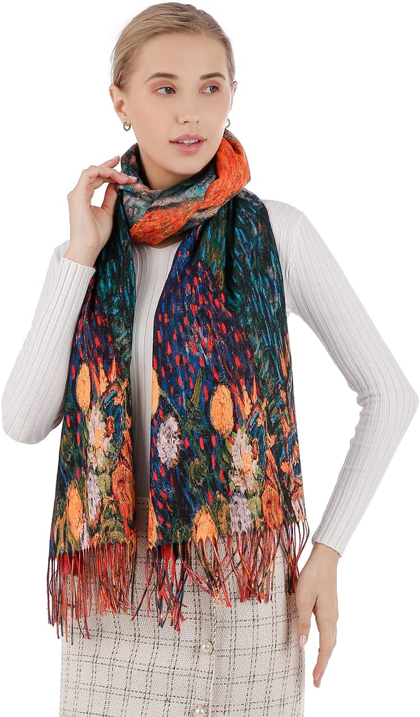 Winter Scarf Wraps for Women Soft Cashmere Shawls Warm Pashimina Blanket Scarfs Van Gogh Scarves Gift for Ladies