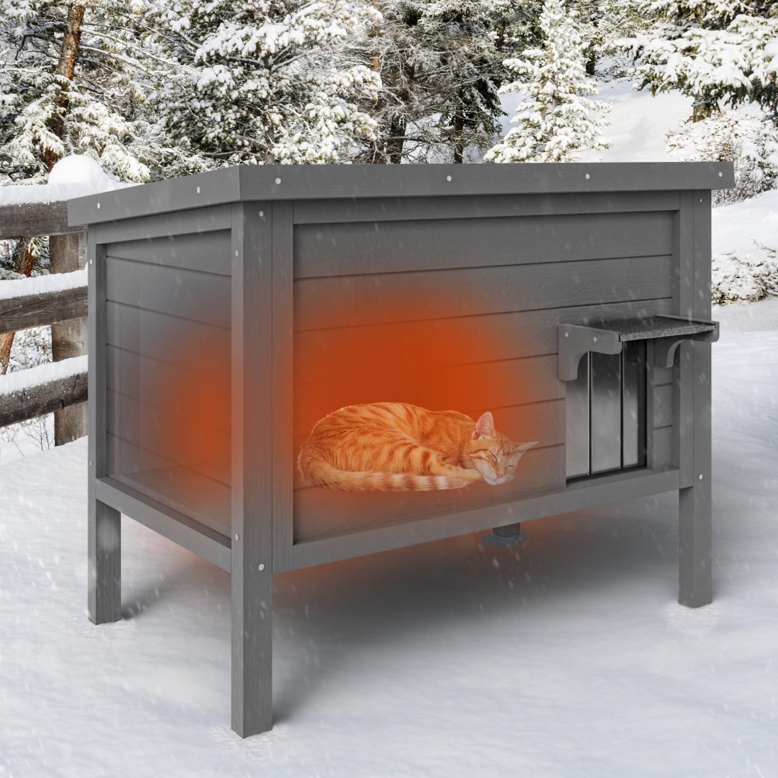 Waleaf Outdoor Cat House Weatherproof, Feral Cat House with Insulated All-Round Foam, Wooden Cat shelter for Multiple Cats in Winter