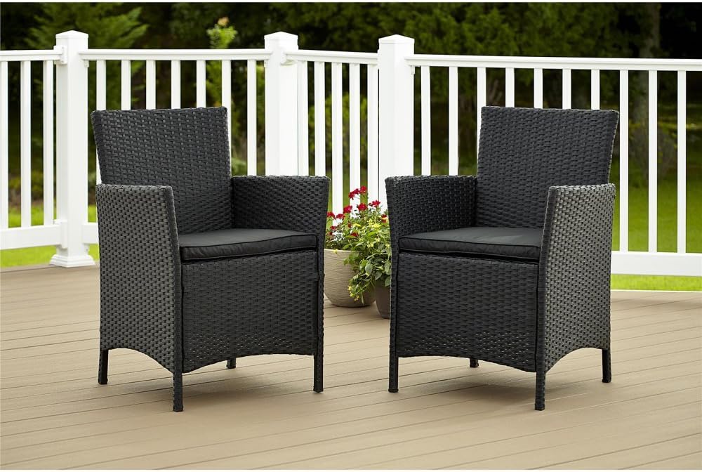 Dorel Industries Outdoor Jamaica Resin Wicker Dining Chair, Charcoal with Cushions, Set of 2