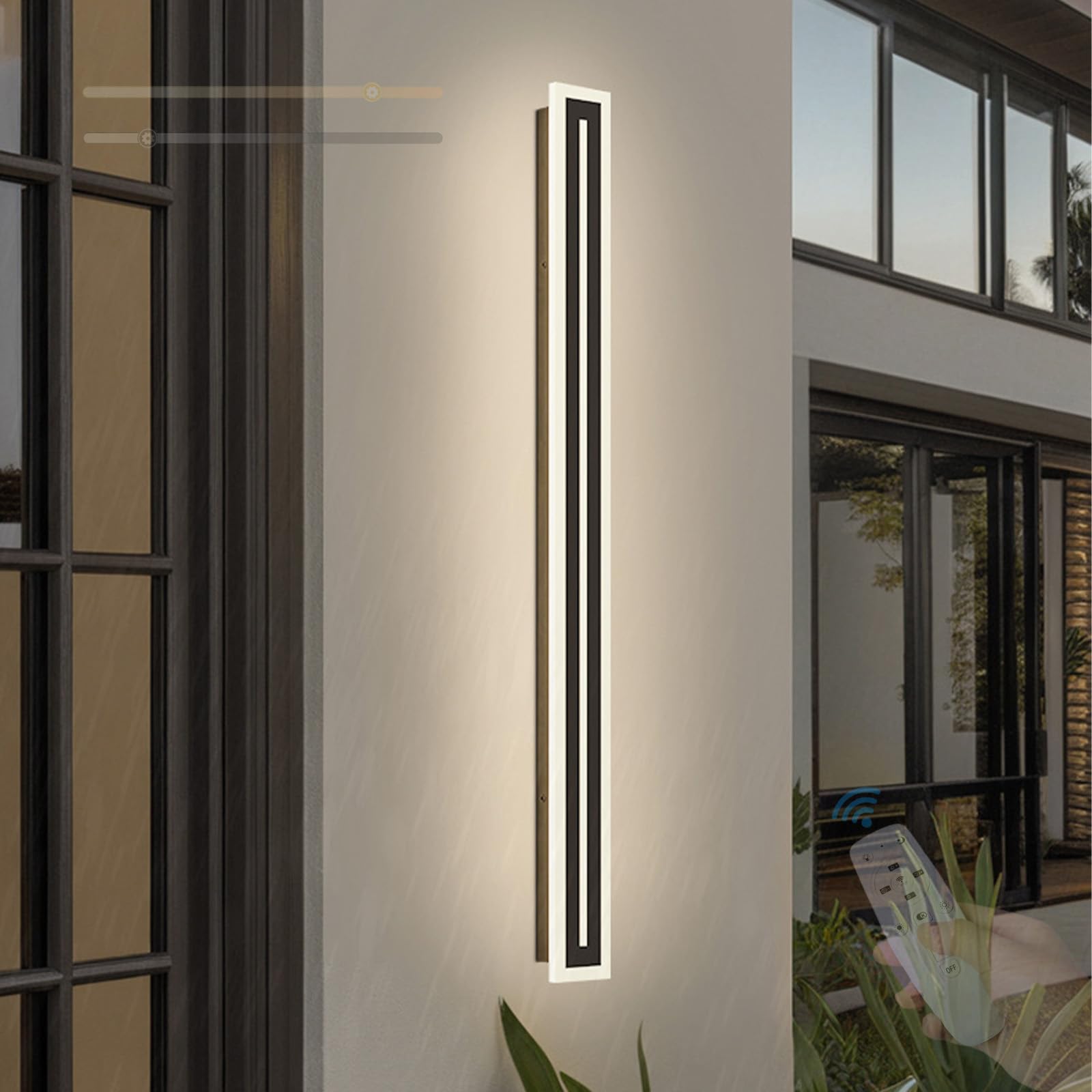 Nowoczesna lampa ścienna LED, do użytku na zewnątrz, IP65, wodoszczelna lampa ścienna 3000-6500 K, ściemniana, długa lampa ścienna z pilotem zdalnego sterowania, do wewnątrz/na zewnątrz, do