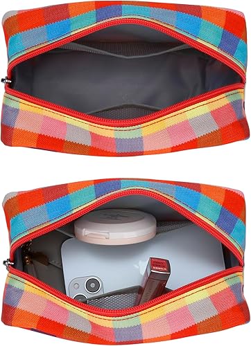 Miniatura 5 de E-Tree Bolsa de viaje cosmética de lona con cremallera, estuche de transporte de maquillaje, almacenamiento diario portátil, bolsa de transporte,