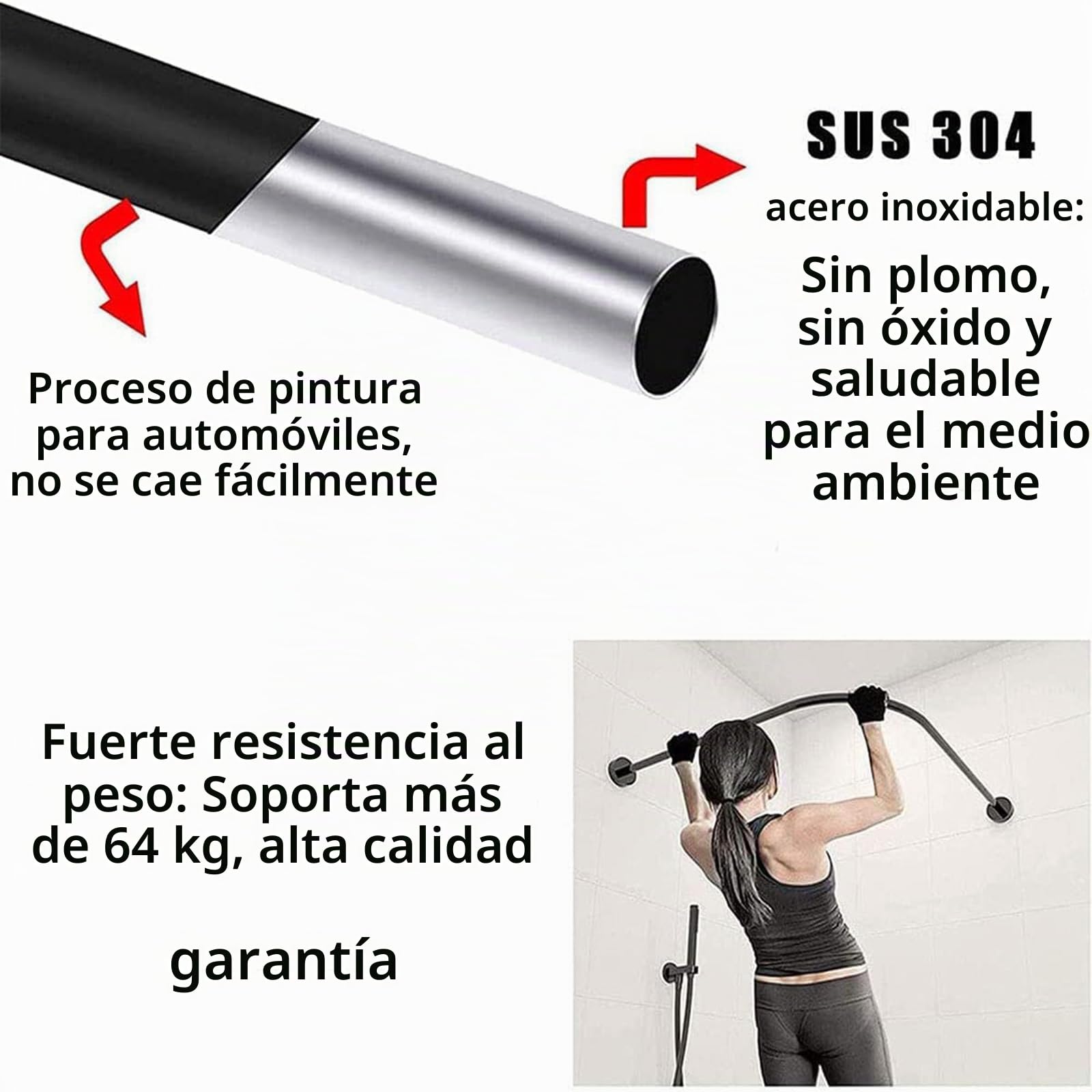Barra Cortina Ducha Curva y Esquina, Extensible para Baño - Negro, Sin Taladros (90-130cm x 90-130cm)