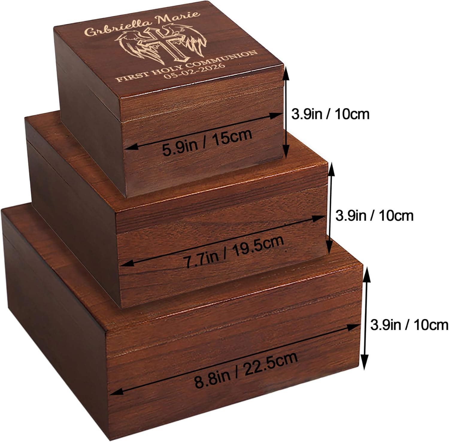 First Communion Gifts Personalized Memory Keepsake Box for Boys and Girls - 1st Holy Communion Gift Box for Jewelry, Mementos, Treasures - Custom Name & Date, Wooden Cross Keepsakes Storage Box
