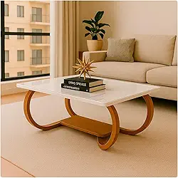 Mesa De Centro Tampo De Vidro Laqueado Base Madeira - Gaia (Branca)