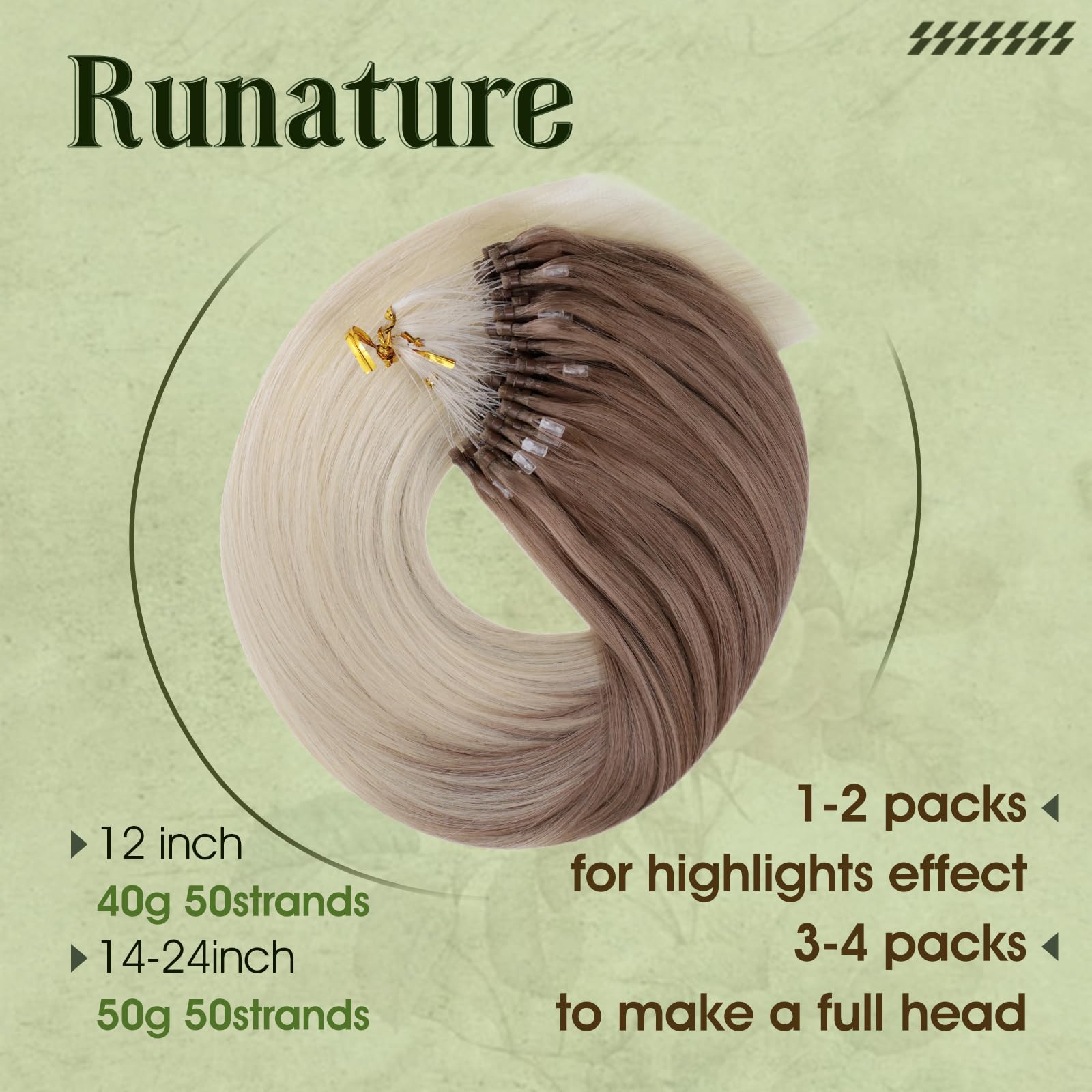 RUNATURE Micro Beads Hair Extensions Real Hair Purple Remy Micro Ring Hair Extensions Invisible Remy Straight Micro Hair 14 Inch 25g/25strands #Purple — view 84