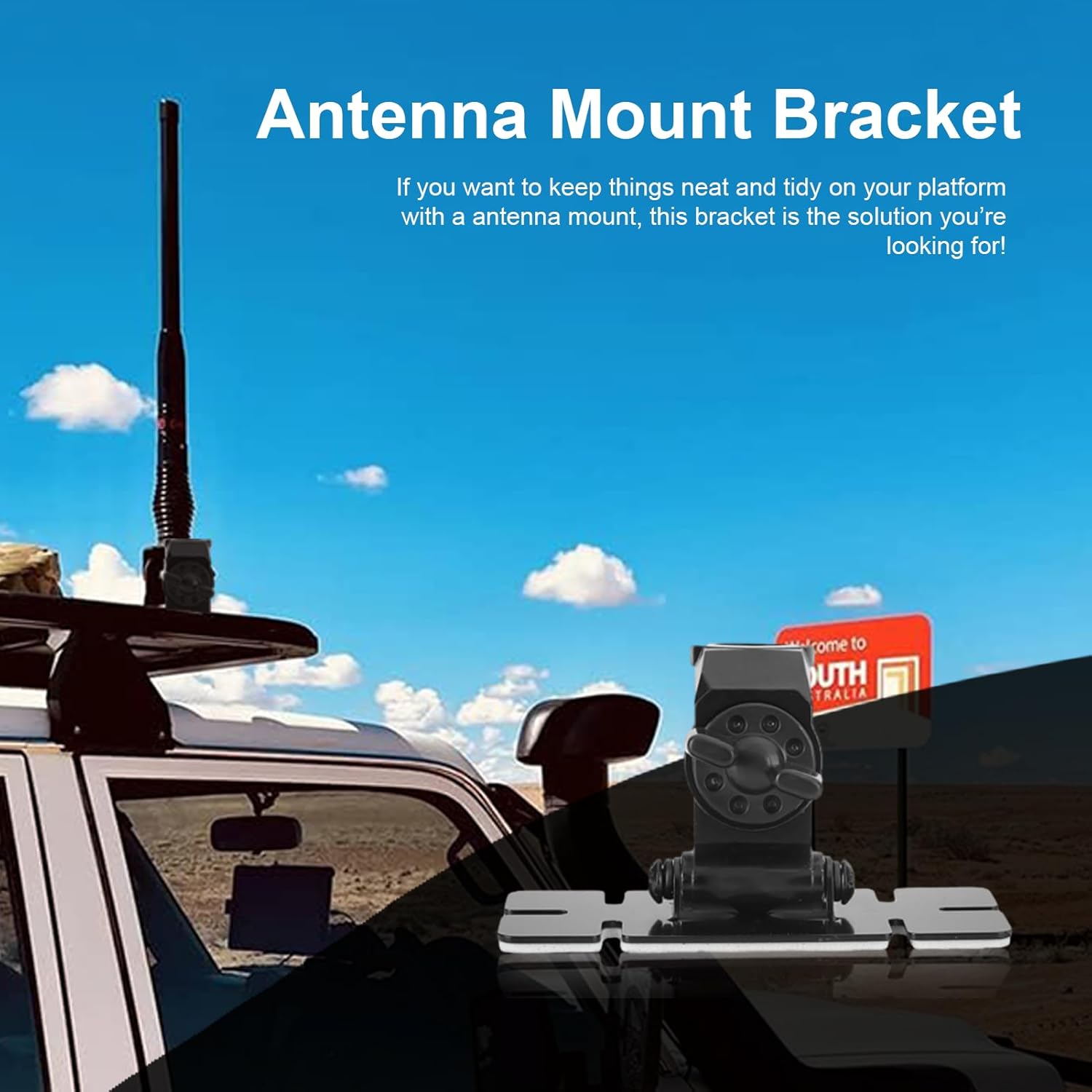 Antenna Mount Bracket, Stainless Steel Universal Car Antenna Mount Clip, 2 Axle Adjustment, Used for Large VHF/UHF and Medium HF Antenna
