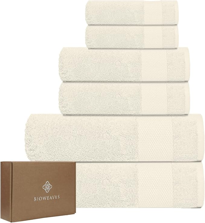 Pack of 2 Bath Towels, 2 Hand Towels & 2 Washcloths, Ivory