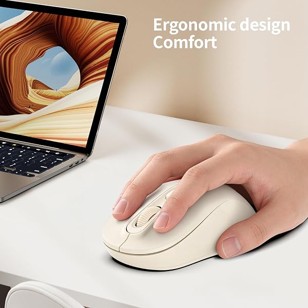 TvvTvvT Wireless Mouse, 2026 New Model, Silent Click Ergonomic Design, Portable, 4 Buttons, Adjustable DPI (800/1200/1600), for Laptop/PC/Office (Beige) - 2