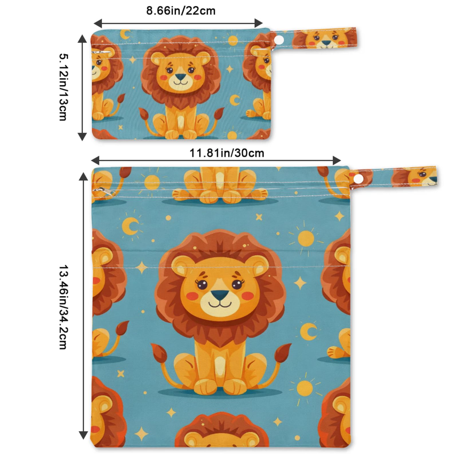 GzLeyigou 2 Set Cartoon Cute Lions Wet Dry Bags for Baby Cloth Diapers Reusable Storage Bag for Travel,Beach,Pool,Daycare,Stroller,Gym,Laundry,Dirty Clothes,Swimsuits & Wet Clothes, Wet Bag