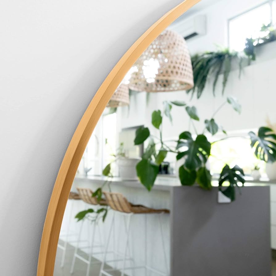 【インテリア】⁂アーチ型壁掛けミラー⁂淡いゴールドカラー⁂幅50cm高さ75cm アーチ型ゴールドフレームミラー 壁掛けミラー ノルディック