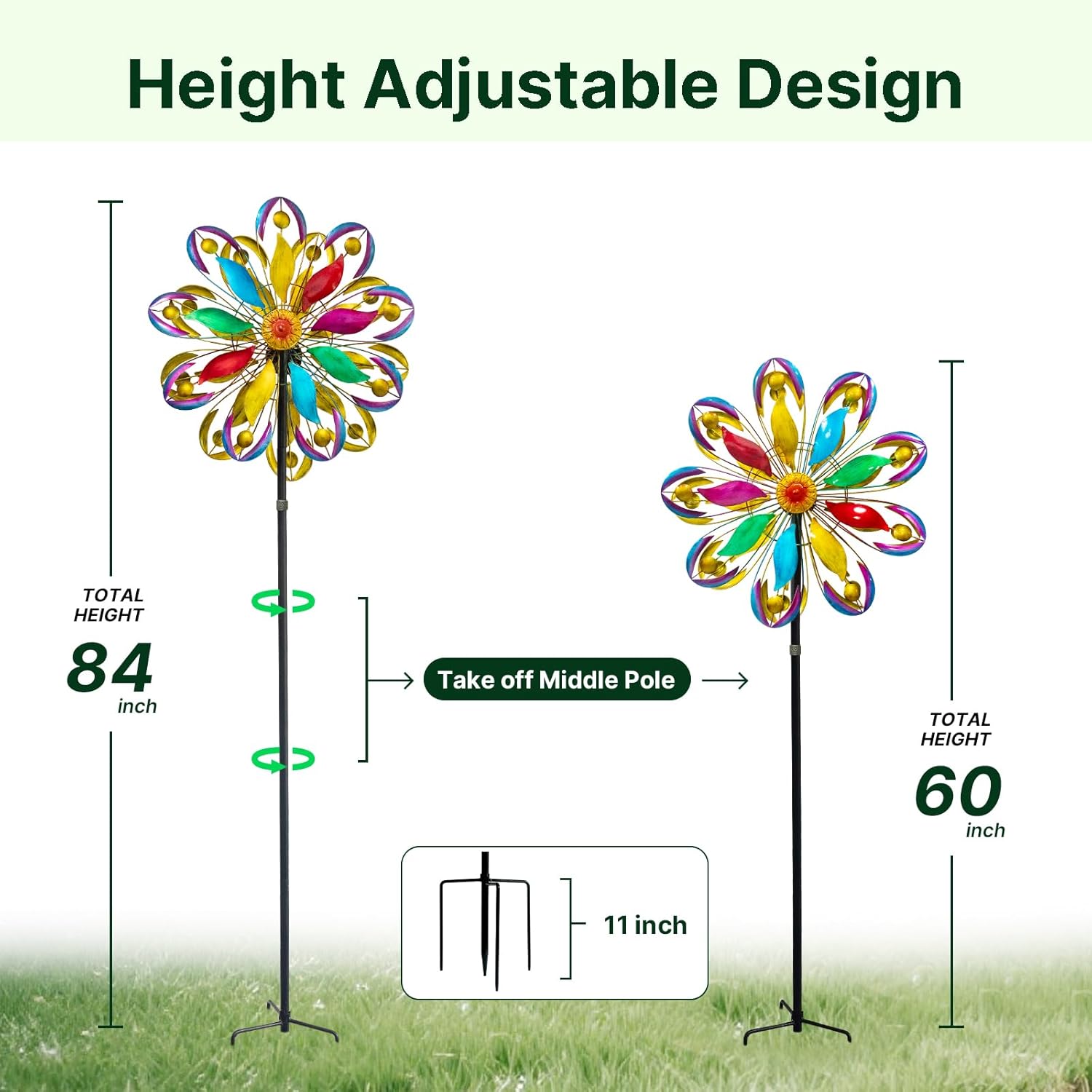 Wind Spinners Outdoor, 84" Large Metal Kinetic Wind Sculptures for Garden, Colorful Yard Art with 2 Piece Welcome Flag Decoration
