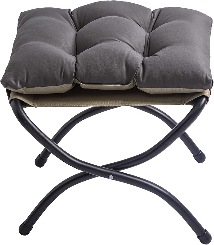 15" Upholstered Folding Foot Rest Stool with Foldable Metal Frame Dark Grey | Foldable Indoor/Outdoor Footrest Washable Ottoman Footstool Compact Size 18.5"×14.8"×15" for Living Room, Bedroom, Patio